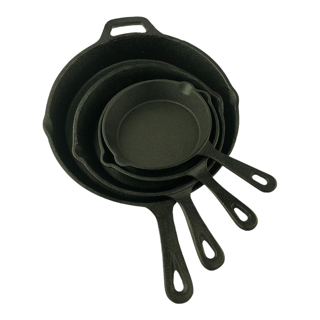 Set de sartenes de hierro fundido Ranty en diferentes tamaños, ideal para cocina profesional y uso doméstico.