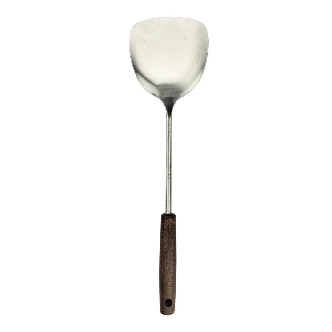 Espátula lisa vintage Ranty con mango ergonómico de madera y cabeza de acero inoxidable satinado.