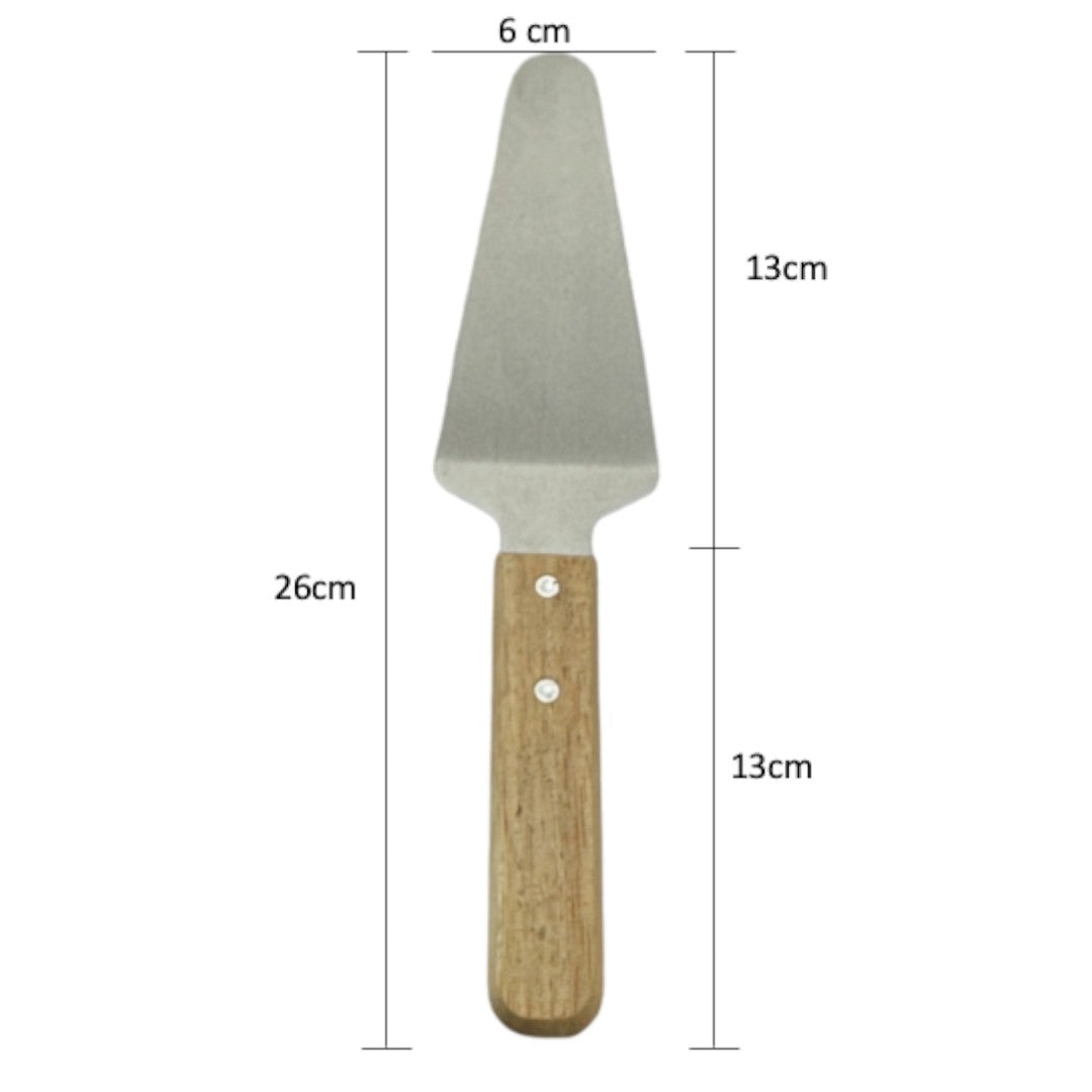Espátula pizza Forni Ranty 26x6cm con mango madera de 13cm y logo grabado en metal para servir trozos de pizza o comida.
