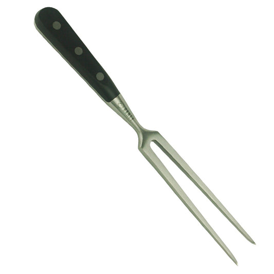 Tenedor trinchador Grand Chef Ranty de acero forjado, mango negro triple remache premium profesional.