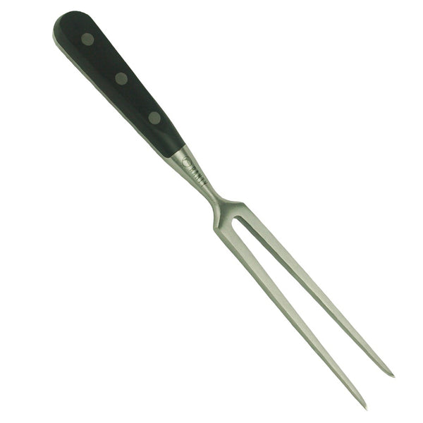 Tenedor trinchador Grand Chef Ranty de acero forjado, mango negro triple remache premium profesional.