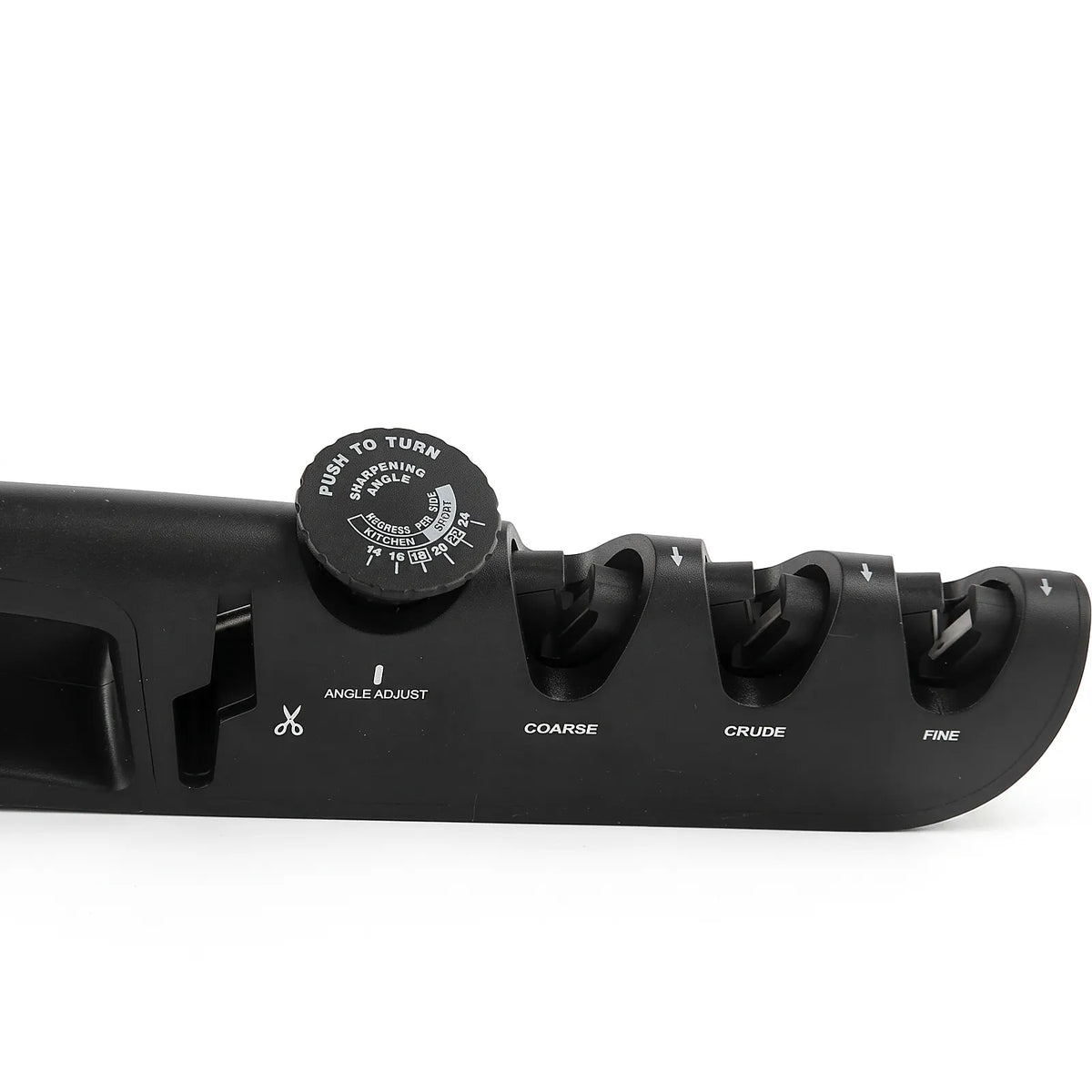 Afilador manual para cuchillo y tijeras con regulador de ángulo.