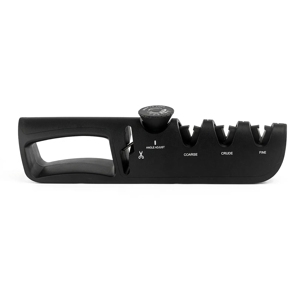 Afilador manual para cuchillo y tijeras con regulador de ángulo.