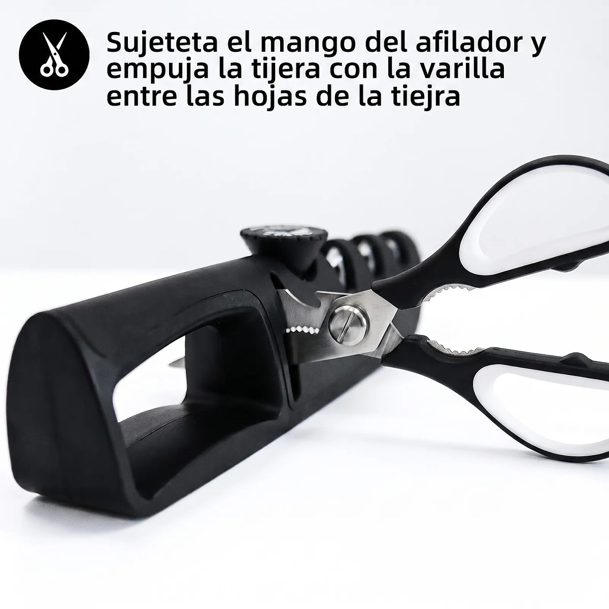 Afilador manual para cuchillo y tijeras con regulador de ángulo.