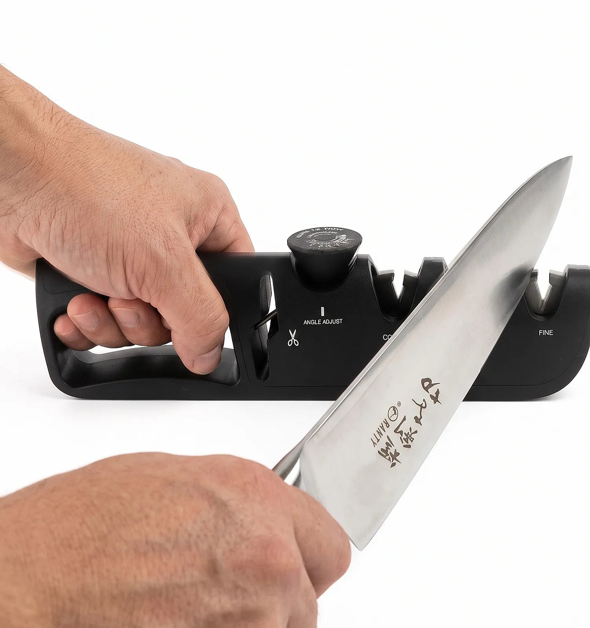 Afilador manual para cuchillo y tijeras con regulador de ángulo.