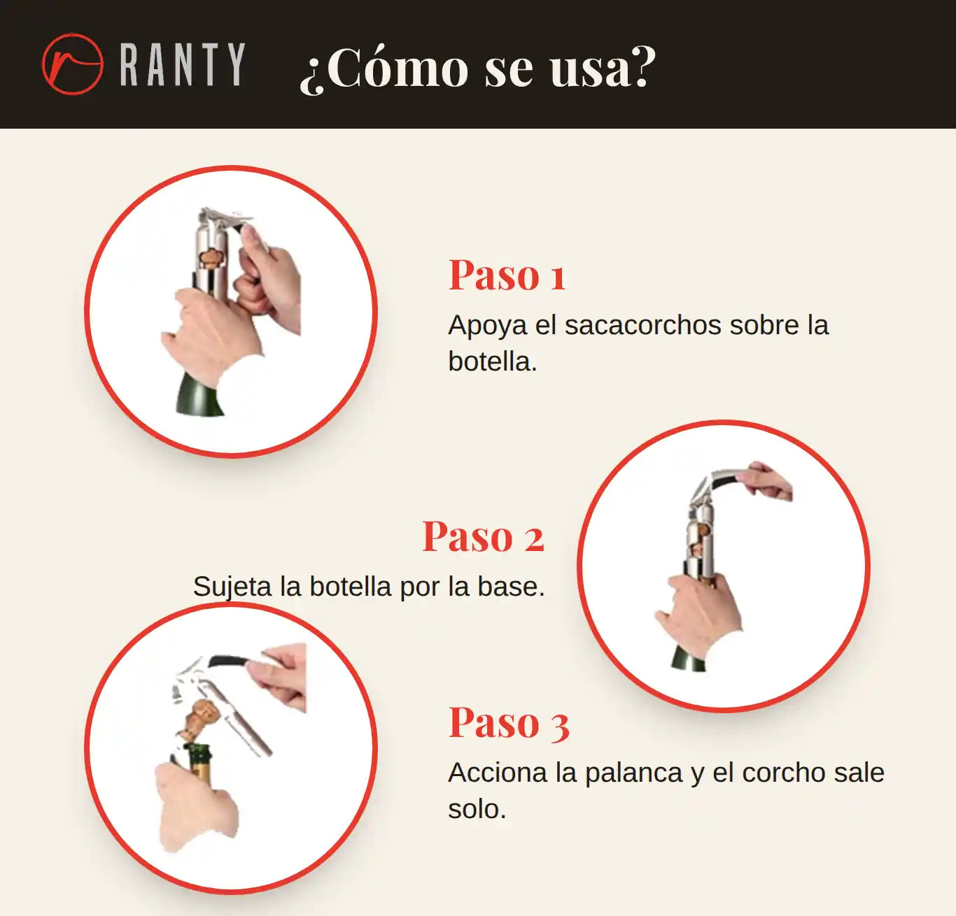 SACACORCHOS ESPUMANTE Y CHAMPAÑA RANTY