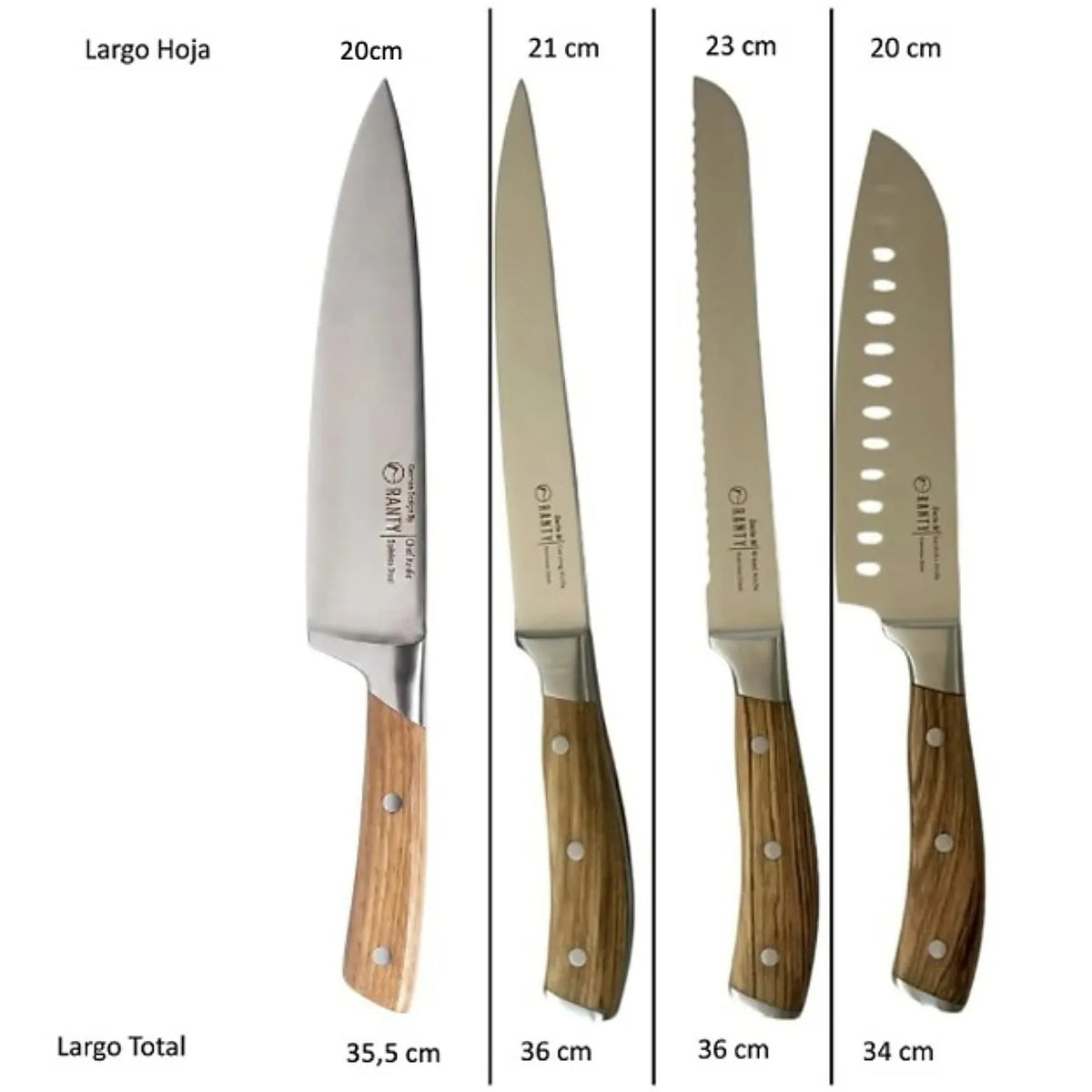Set de cuchillos RANTY Serie M en acero inoxidable, distintos modelos para uso profesional en cocina