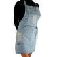 Delantal de cocina vintage jeans Ranty azul claro con bolsillos y logo bordado.