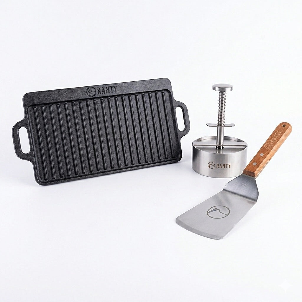 Plancha. molde de hambuerguesa y espátula churrasquera
