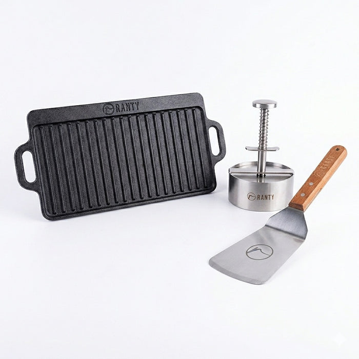 Plancha. molde de hambuerguesa y espátula churrasquera
