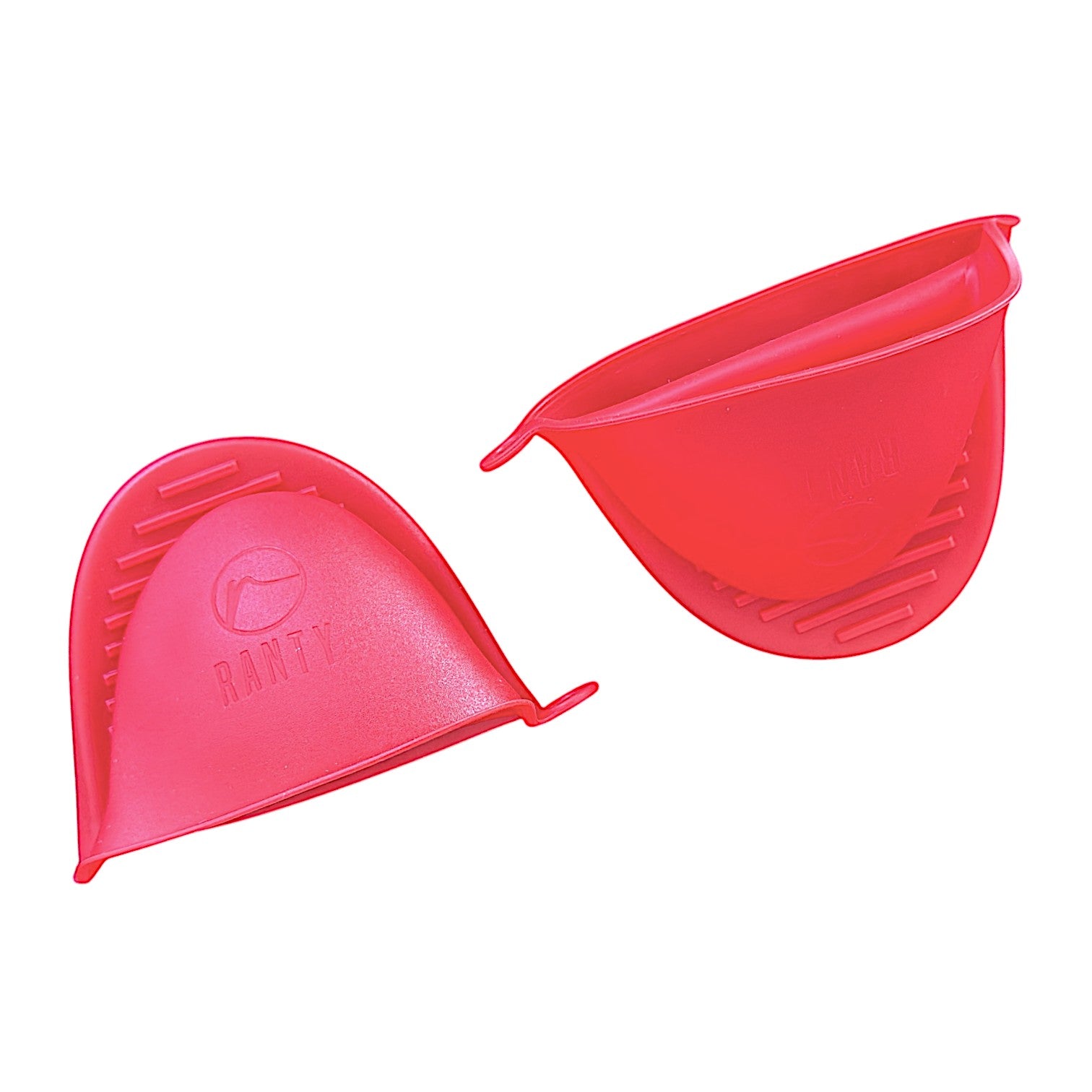 Par de mangos de silicona Ranty rojos desmontables con sistema de ranuras y logo en relieve.