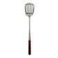 Espátula ranurada Ranty con mango rojo y acero inoxidable, diseño sostenible para cocina.