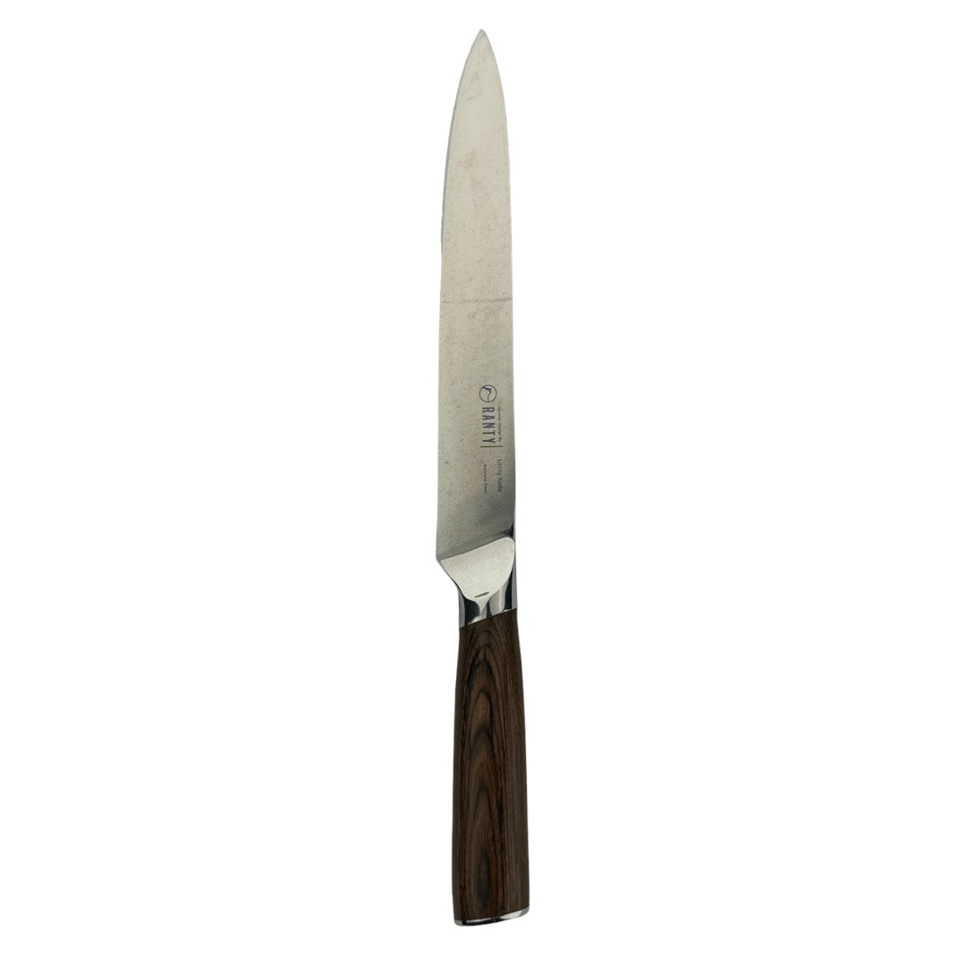 Cuchillo multiuso Elite Ranty para con afilada hoja de acero inoxidable y empuñadura de madera diseño profesional.