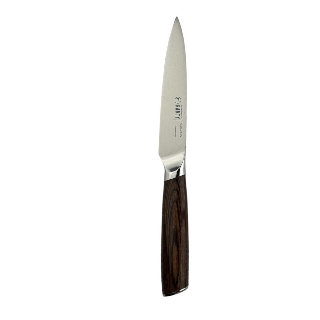 Cuchillo pelador Elite Ranty, hoja de acero inoxidable y mango de madera natural con diseño profesional.