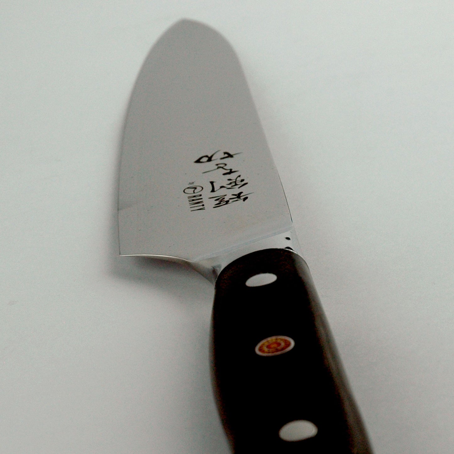 Detalle de la hoja damascena y mango del Cuchillo Grand Chef Ranty 20cm.