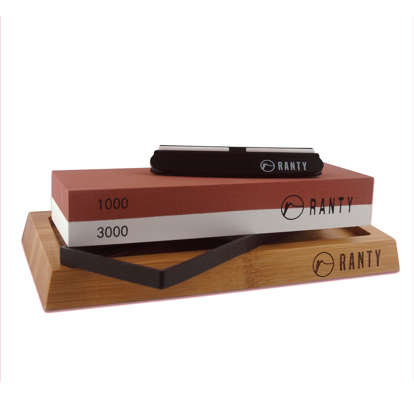 Kit afilador cuchillo piedra húmeda Ranty doble cara profesional con base y guía de ángulo.